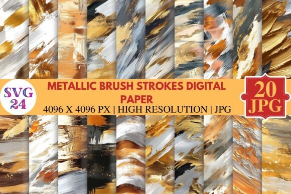 Download Metallic Brush Strokes Digital Paper - Metallic brush Collection
